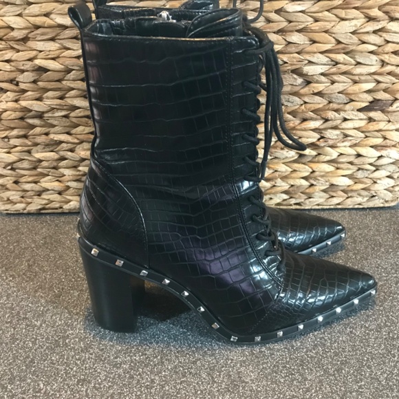 Charles David "Duffy" Black Mid-Calf Pointy Studded Zip/ Lace-up Boots E… - Picture 8 of 16